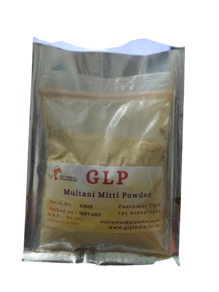 GLP MULTANI MITTI PURE & NATURE FULLER'S EARTH. Order minimum two packs of 100 gm each. HSN 25084090
